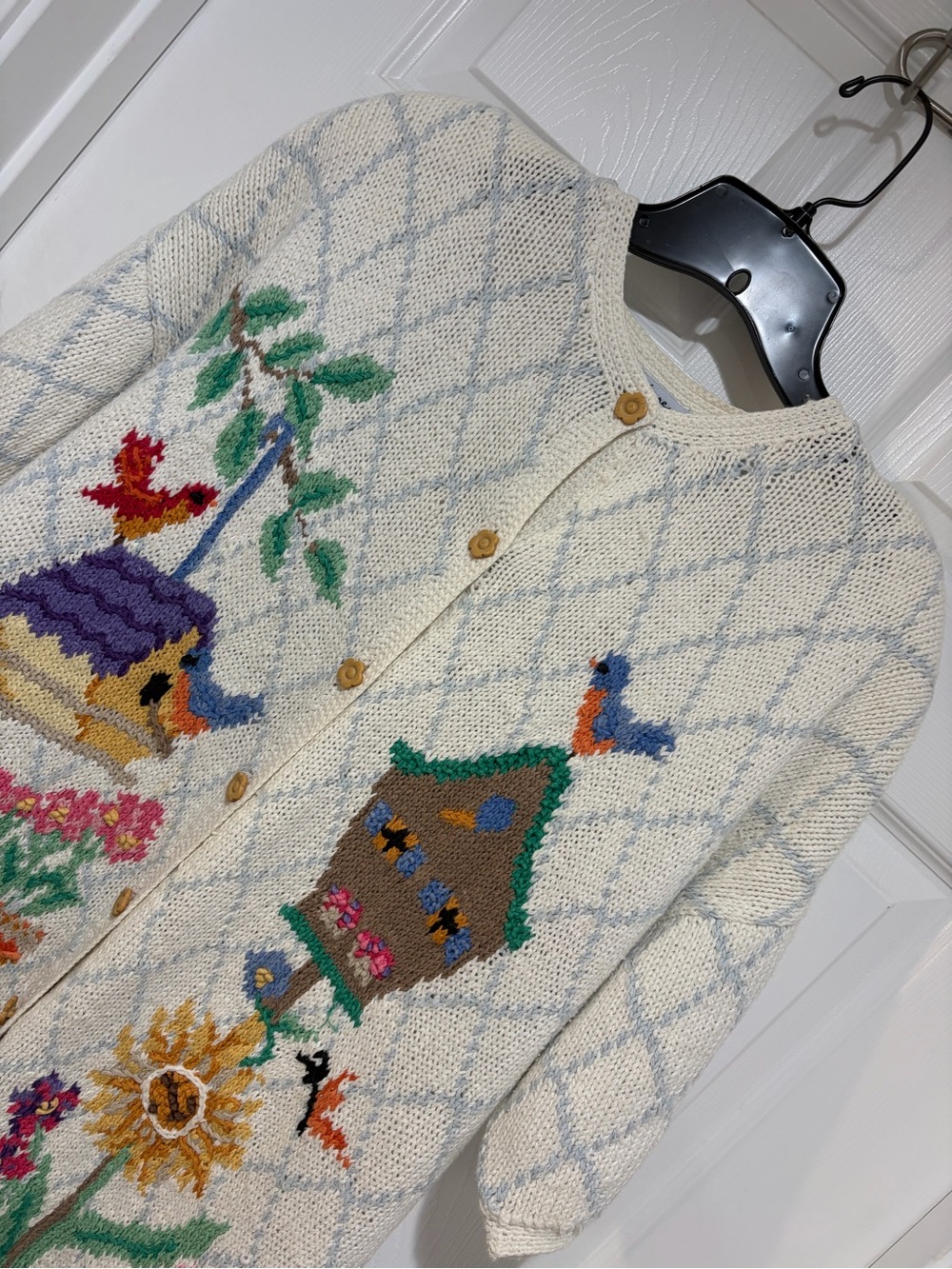 SIGNATURES by NORTHERN ISLES Cream Birdhouse Knit Cardigan Sweater